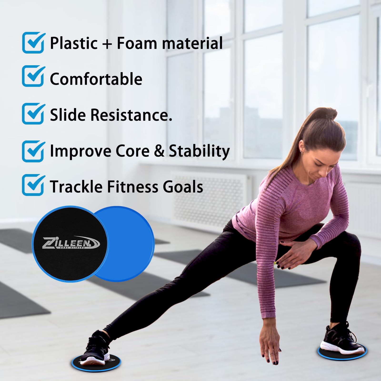 ZILLEEN Deslizadores de ejercicio para entrenar, discos azules de fitness para pilates, mujeres y hombres, paquete de 10