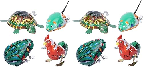 Miniatura 10 de Toyvian 4 piezas Vintage Tin Toys Clockwork Juguetes Metal Mecanismo Primavera Enrollar Metal Saltar Animal Gallo Tortuga Interesante (Estilo y