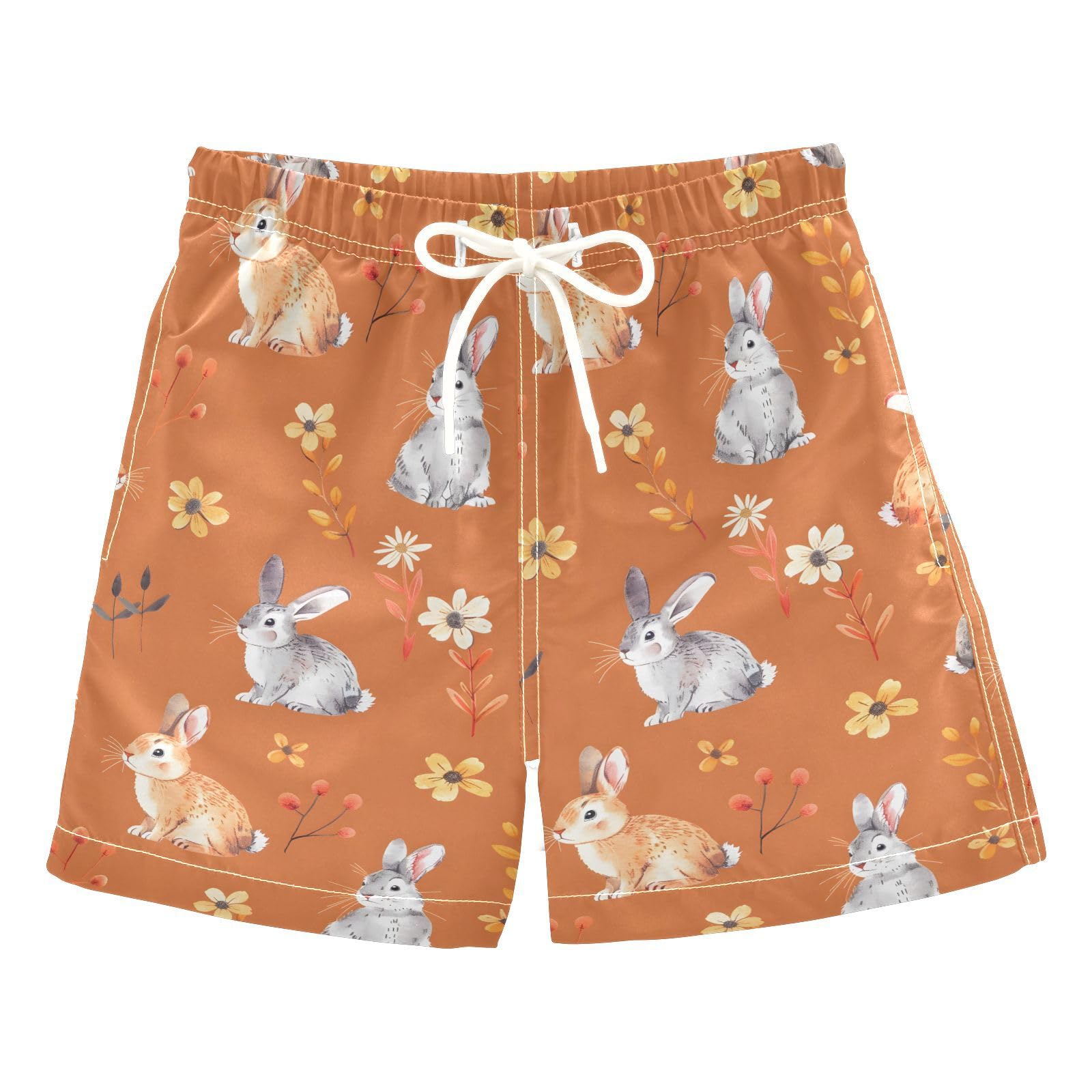 ALAZA Bunny Rabbit Flower on Orange Boys' Swim Trunks Beach Shorts Quick Dry Swimsuit 5T