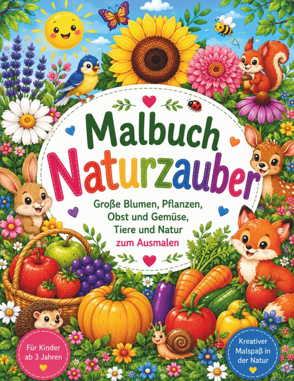 Malbuch Naturzauber: Große Blumen und Pflanzen, Obst und Gemüse, Tiere und Natur zum Ausmalen