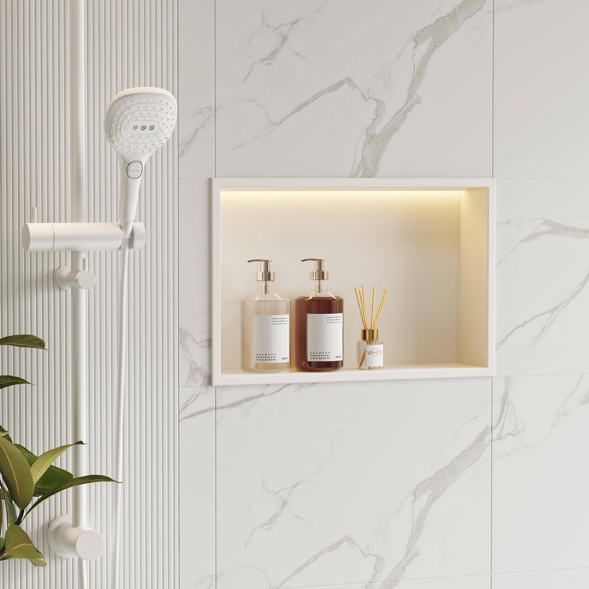 Wandnische Dusche 304 Edelstahl mit LED-Beleuchtung, Einbau-Duschnische Weiße Einzelregal Lagerung für Badezimmer, 45 x 30 cm, Keine Fliesen Erforderlich