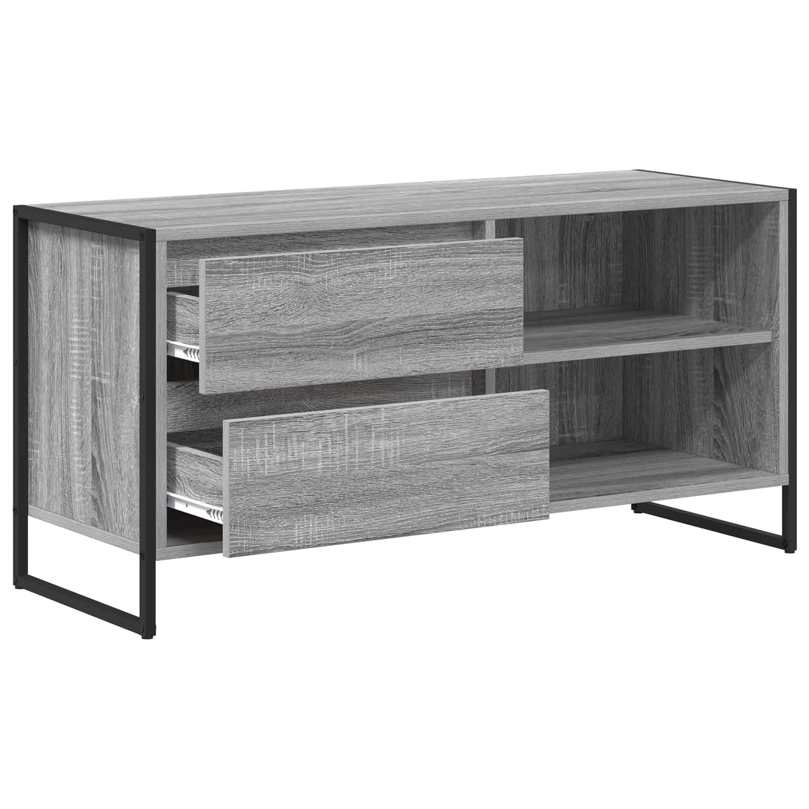 Meble telewizyjne 100 x 36 x 49,5 cm, szary materiał drewnopochodny, konsola medialna z systemem zarządzania kablami i miejscem do przechowywania do salonu, kina domowego, kredens