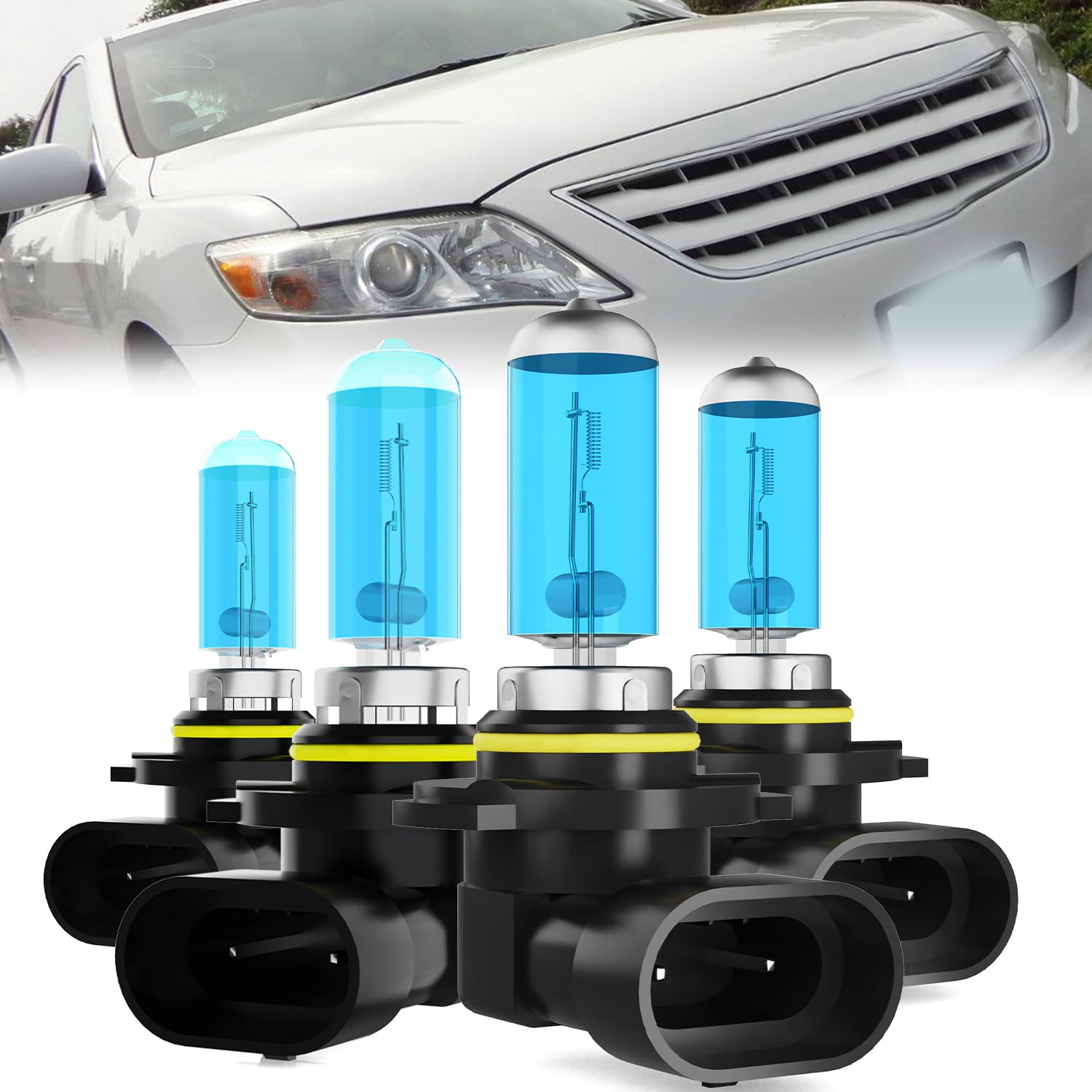 Headlight Bulbs Fit For Toyota Camry 1992-1996, 9005 + 9006 High Low Beam Halogen Bulb, 6000K White Light, Plug and Play, Pack of 4