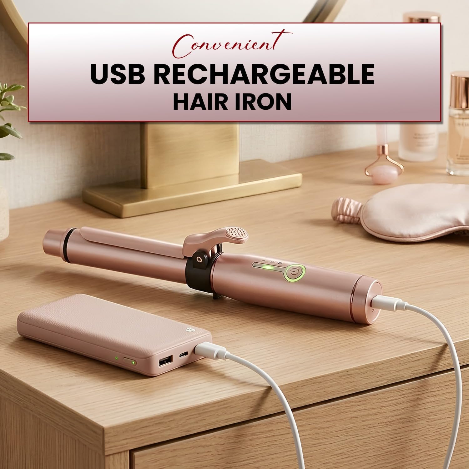 Cordless Curling Iron, Mini Curling Iron, Travel USB Rechargeable Ceramic Curling Wand,Hair Straightener and Curler 2 in 1, Mini Flat Iron with 3 Temp Setting, Curlers for Short Hair