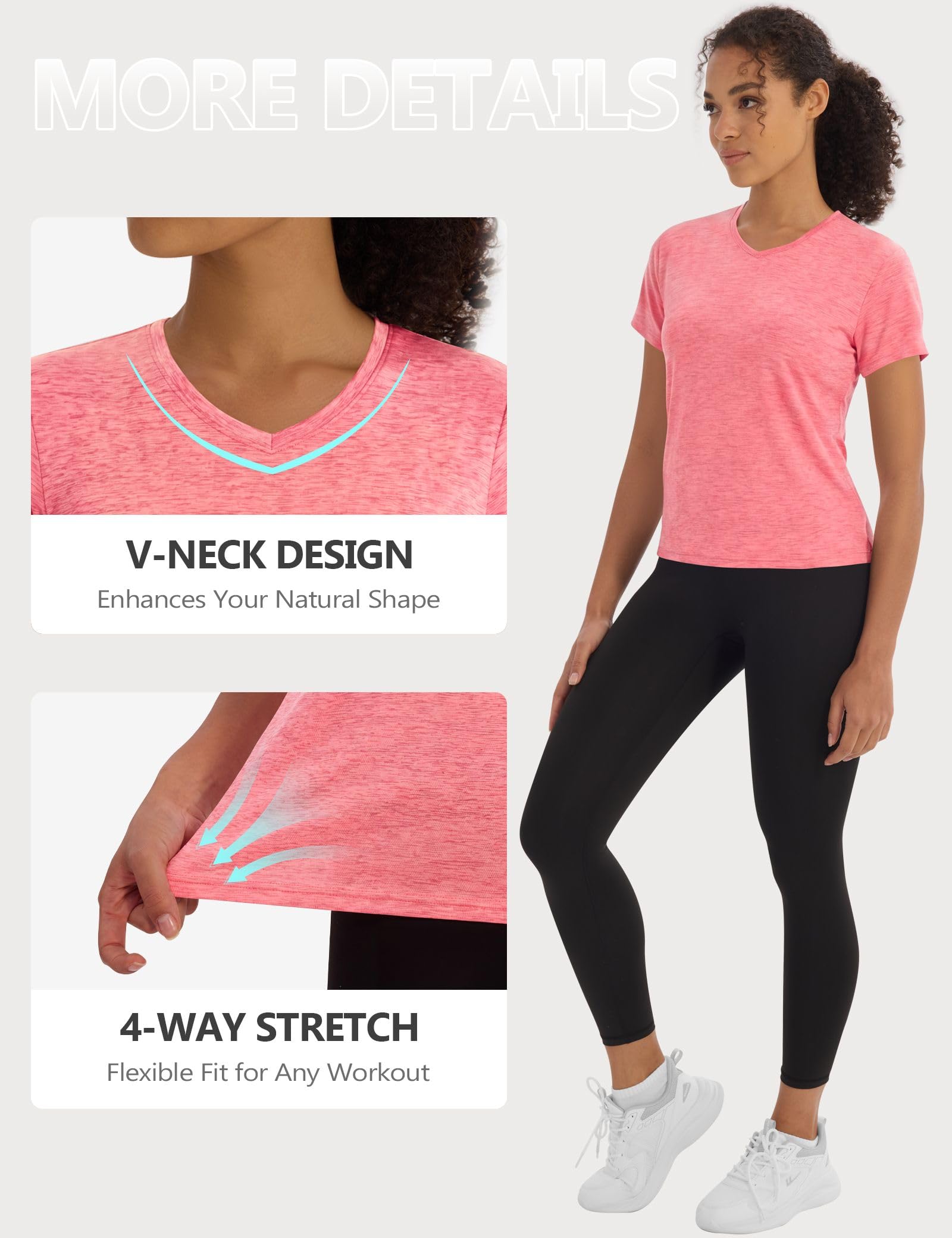 Workout Tops for Women 5 Pack UPF 50+ Quick Dry Short Sleeve V Neck Womens Athletic Tees Yoga T Shirts — view 5