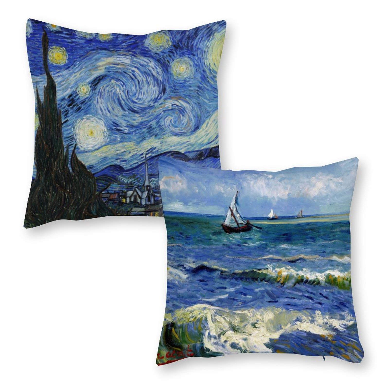 Hostecco Van Gogh 1 Art Painting Cushion Covers 65X65 Cm Set Of 4 Inspired By Van Gogh Pattern Cushion Cases Abstract Square Decorative Pillow Covers For Sofa Couch Bed