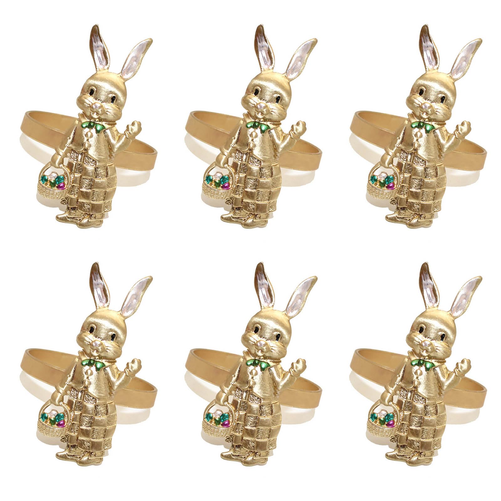 CRFFZ 6pcs Easters Rabbits Napkin Rings Colorful Gold/Silver Color Rabbits for Easters Dinners and Receptions Hotel Banquets