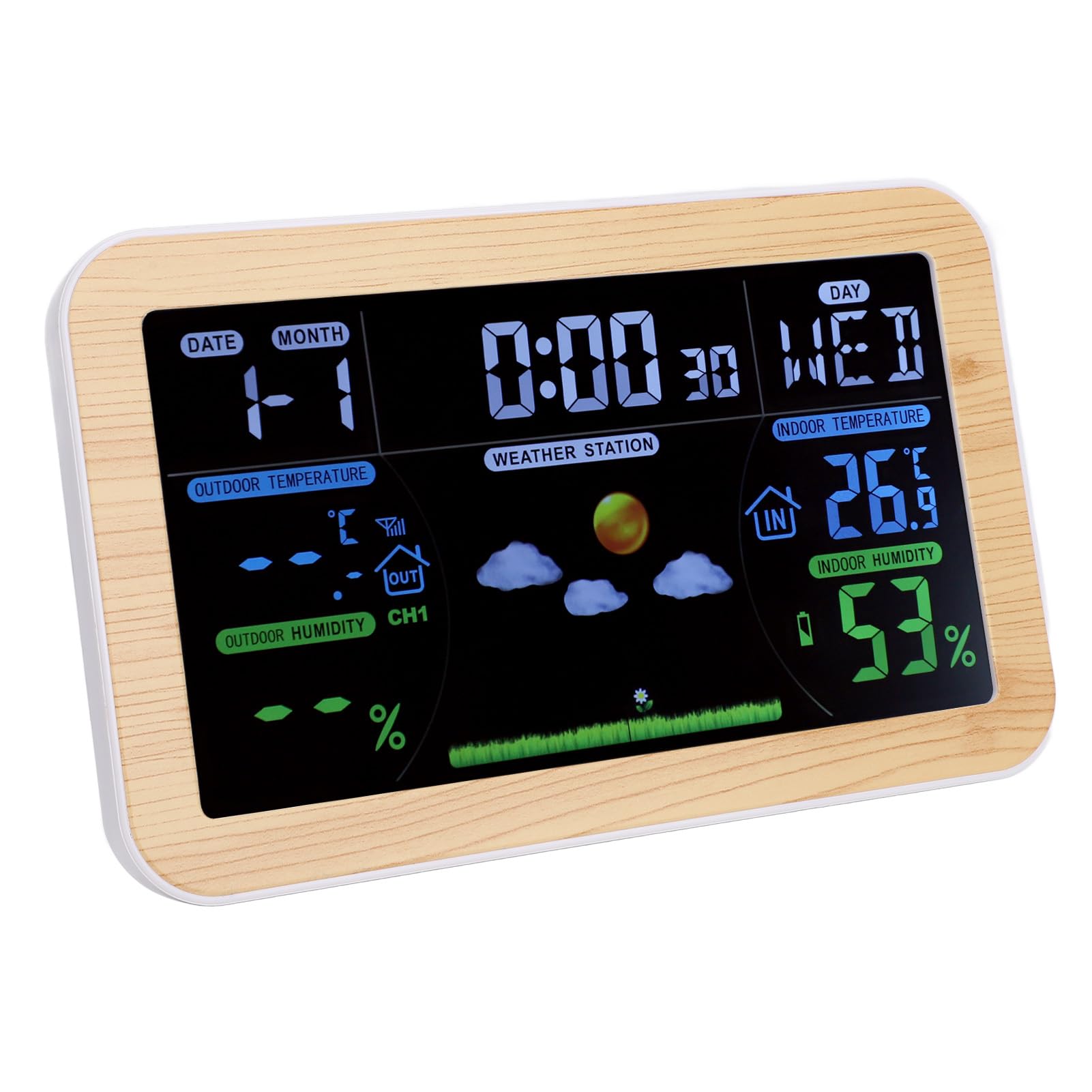 Zegar Pogodowy LCD, Maksymalne Minimum, Potrójne Monitorowanie 24-godzinna Prognoza Pogody, Opcje Fal Radiowych, Wyświetlacz Tygodniowy w Ośmiu Językach, Kompleksowy, łatwy w