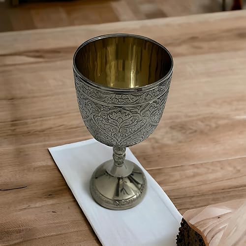 Vista 12 de Copa de cáliz de vino de latón – Taza para beber estilo vintage – Copa de vino de aspecto antiguo para el hogar, bar y ocasiones especiales Cobre