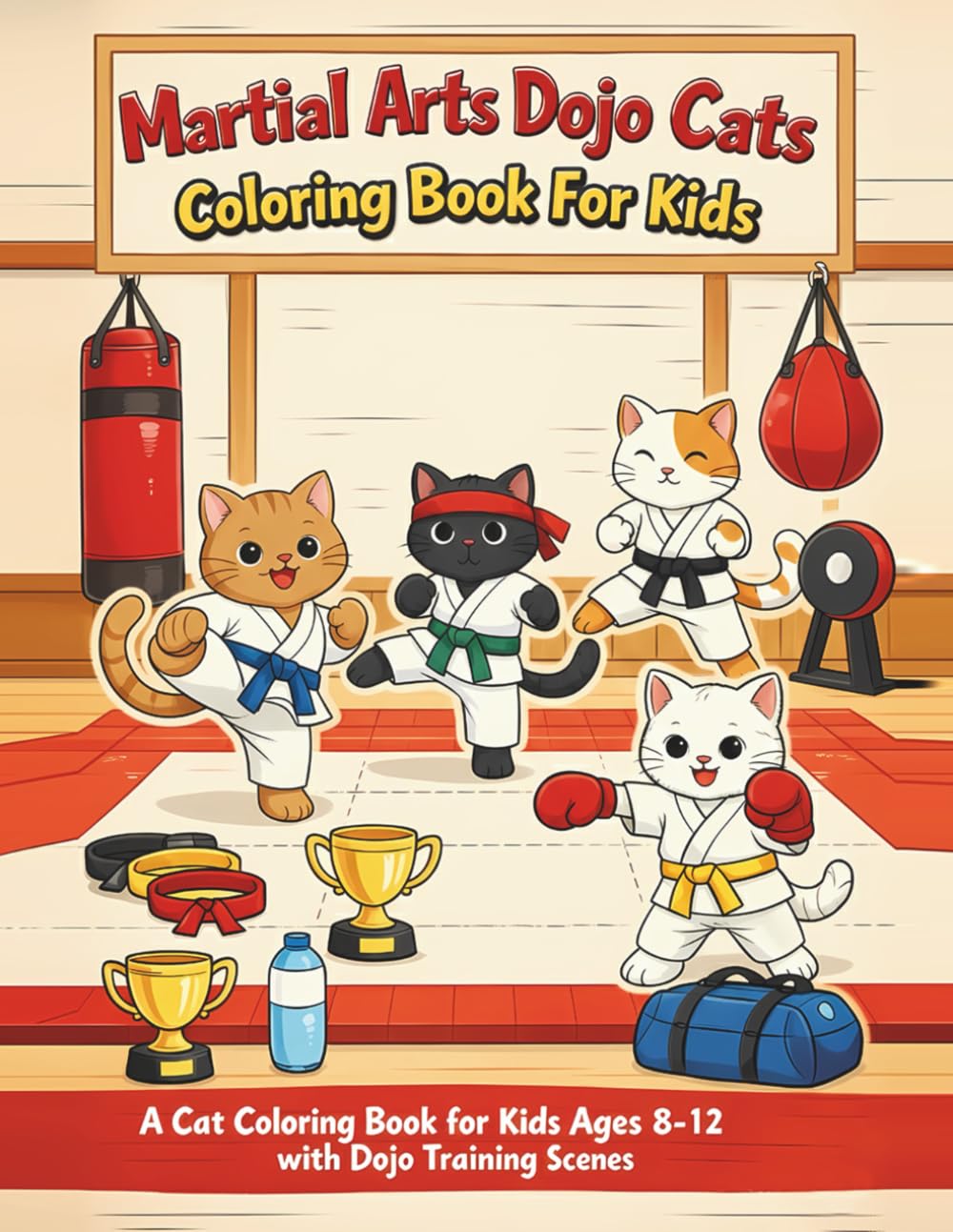 Martial Arts Dojo Cats Coloring Book For Kids: A Cat Coloring Book for Kids Ages 8–12 with Dojo Training Scenes