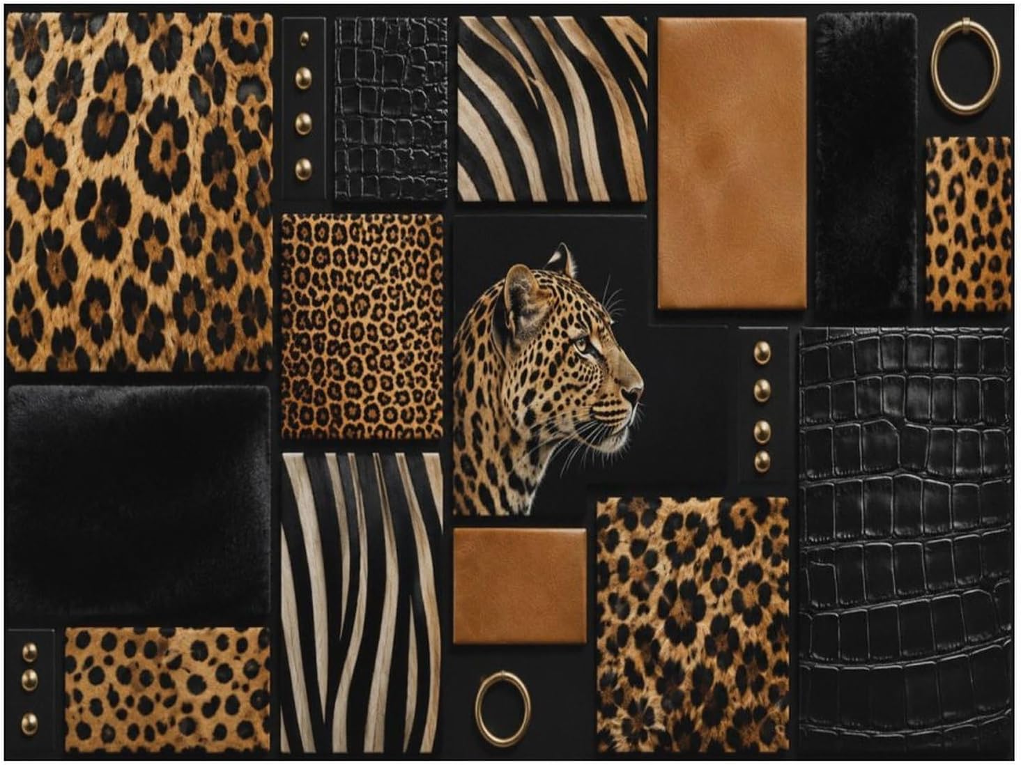 Luxurious Animal Print Fashion Collage Absorbent Pet Feeding Mat Non Slip Dog Cat Food Placemat Quick Dry Mat 24x32inch