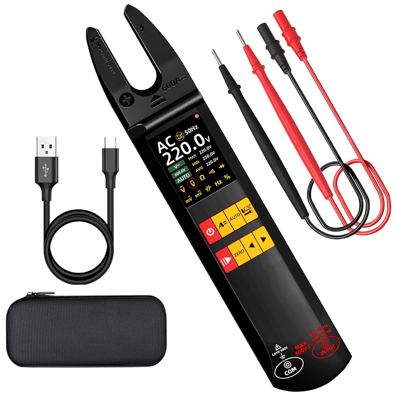 BSIDE Digital Clamp Meter 6000 Counts Multimeter 600A Open Jaw Meter Auto-Ranging Voltmeter Measuring AC/DC Current &Voltage Capacitance Resistance Diode Continuity NCV/Live Wire with Hold Max/Min/Ave