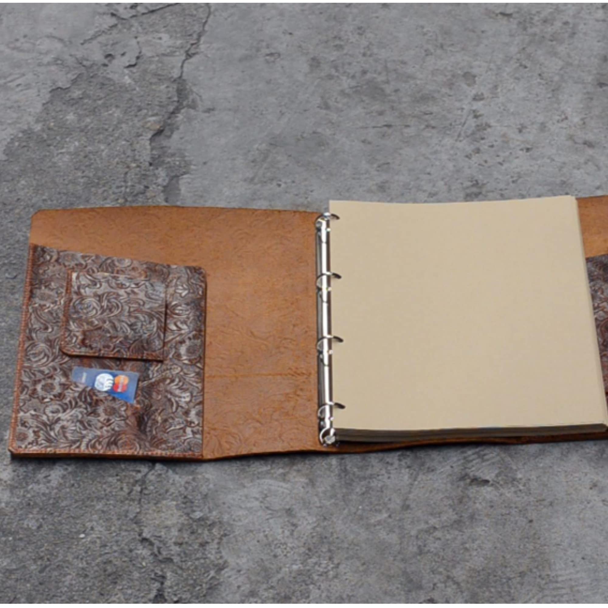 JJNUSA Porte-documents A4 en cuir avec 4 anneaux et porte-documents amovible, porte-bloc et poche fonctionnelle pour organiser le bureau, les voyages, l'école