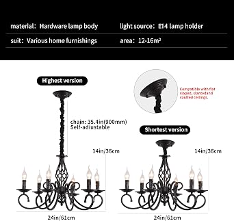 Ganeed Rustic Chandeliers French Country Vintage Chandelier Metal in Antique Pendant Light Fixture for Island Kitchen Farmhouse Dining Room Living Room Black 6 Lights