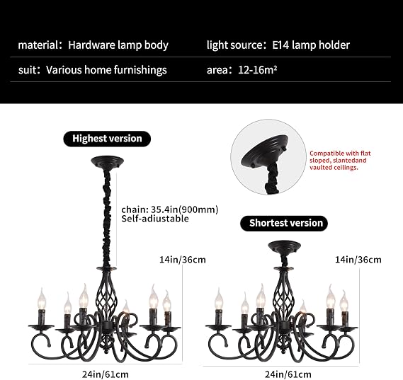 Ganeed Rustic Chandeliers French Country Vintage Chandelier Metal in Antique Pendant Light Fixture for Island Kitchen Farmhouse Dining Room Living Room Black 6 Lights