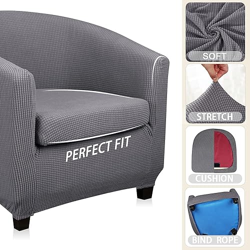Miniatura 3 de Funda para silla de club con funda de cojín de asiento, fundas redondas para silla de bañera, funda protectora para sillón de barril, protector de