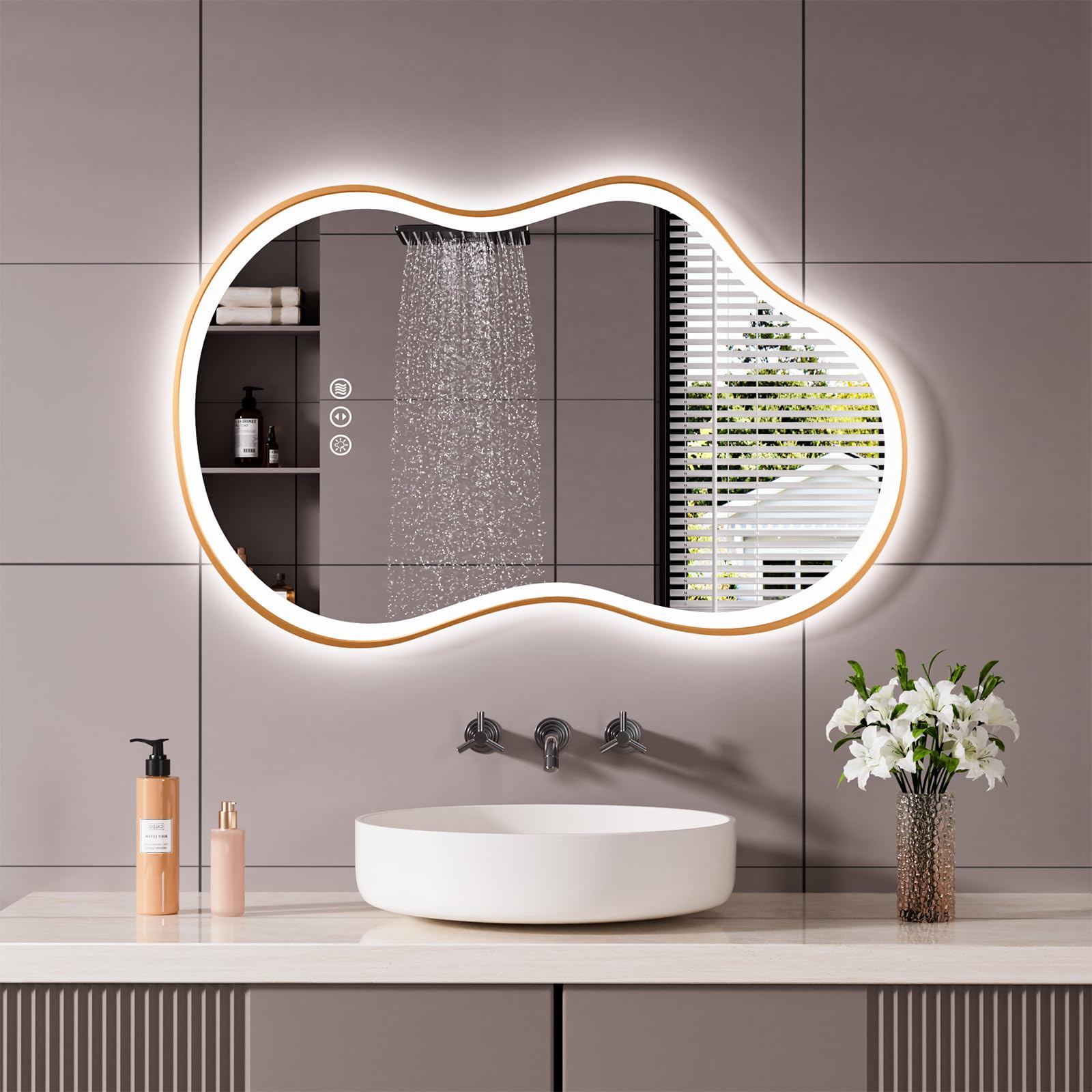WTTY 36x24 Irregular Backlit Led Lighted Bathroom Vanity Mirror