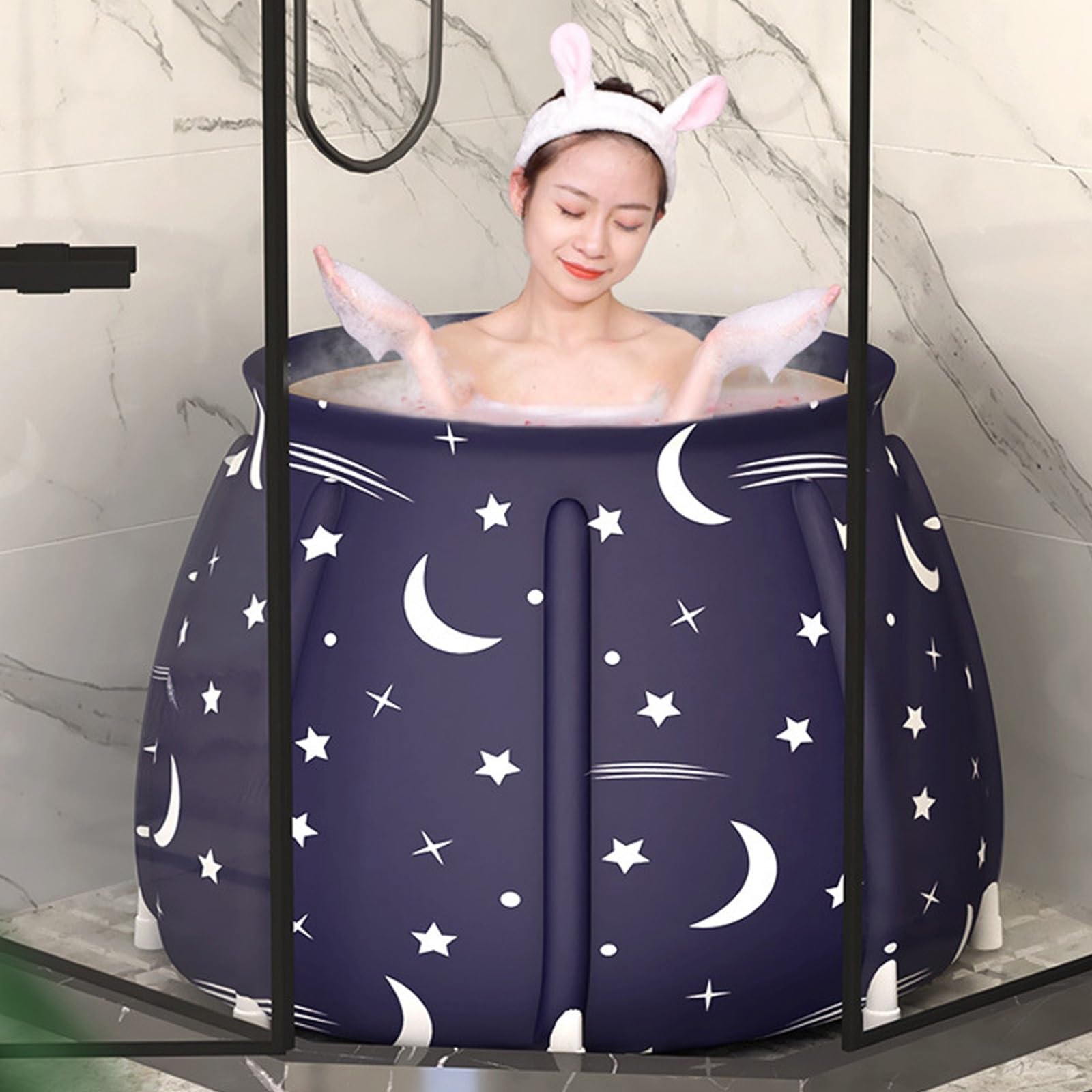 Vasca da bagno portatile pieghevole per adulti, 60 cm, autoportante, impermeabile, facile da montare, design salvaspazio per relax e benessere