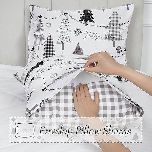 Miniatura 5 de Juego de edredón reversible de Navidad de 3 piezas, tamaño King, juego de edredón ligero con diseño de árbol de Navidad, juego de colcha con copos