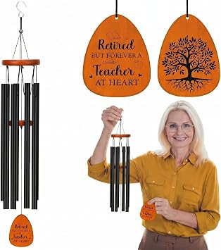 Yousoontic Retired But Forever a Teacher at Heart Wind Chime, 32" Teacher Retirement Gifts for Women, Appreciation Retirement Thank You Present Garden Outdoor Decor