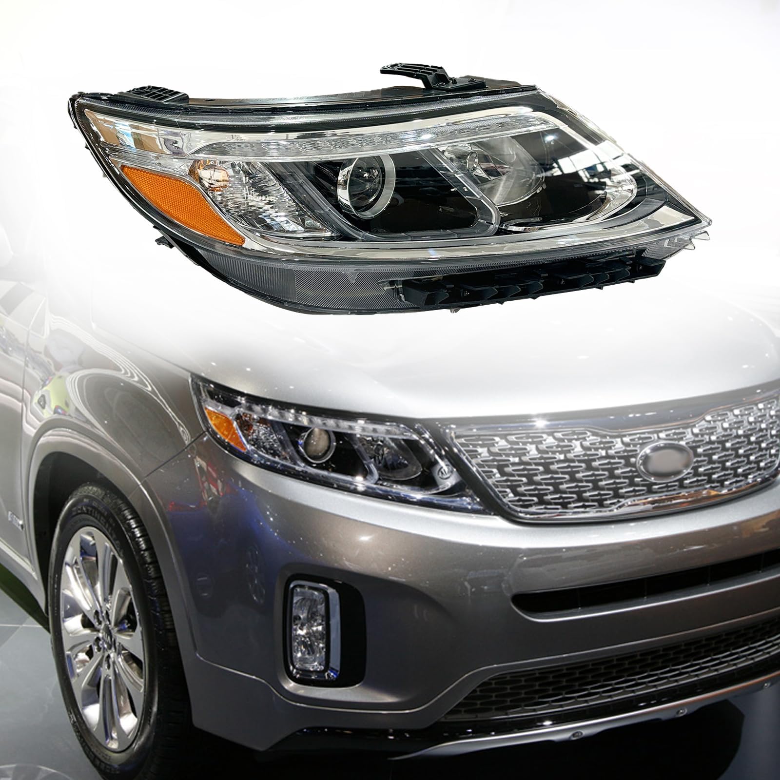 Headlight Assembly Compatible with 2014 2015 Kia Sorento EX SX w/LED DRL w/Bulbs Halogen Headlam(Right Passenger Side)