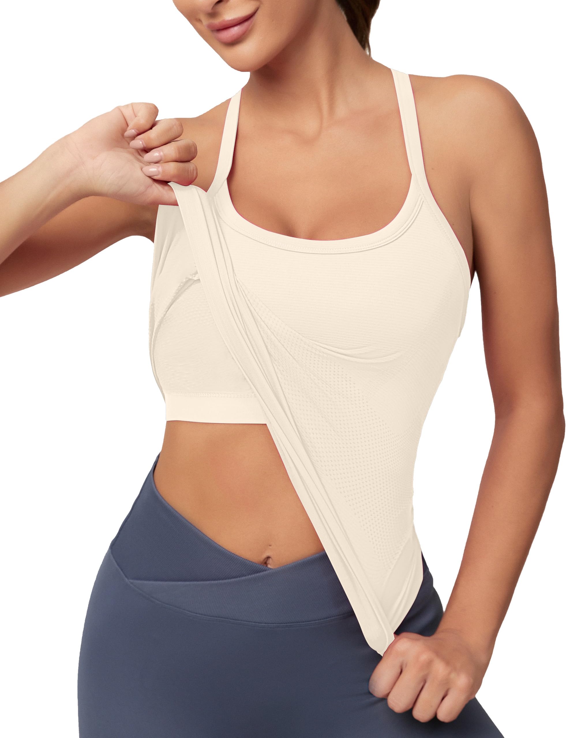 MathCat Workout Tank Tops for Women with Built in Bra, Sleeveless Gym Tops Seamless Racerback Athletic Yoga Shirts