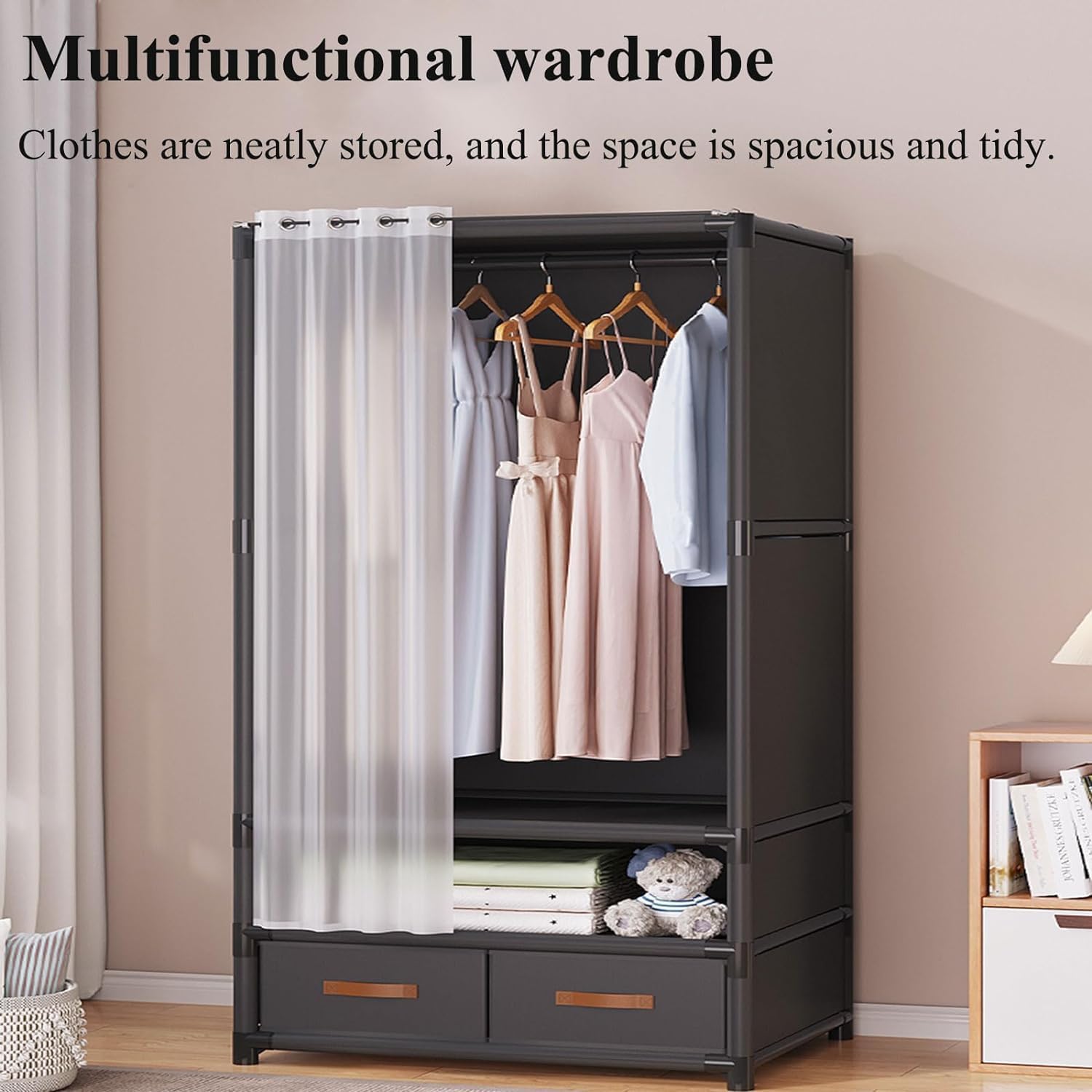 Portable Closet Portable Closets Steel Closets Detachable Wardrobe Closet Easy to Assemble Fabric for Bedroom Hanging Foldable Clothes Closet Spacious