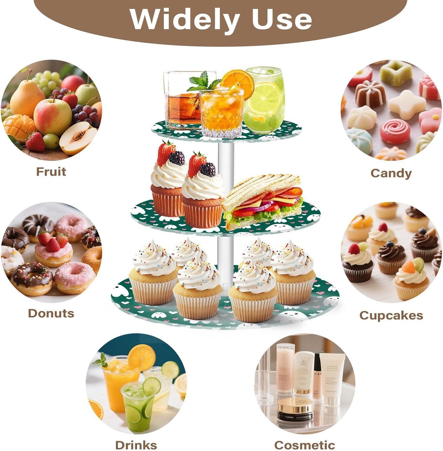 Heart Ghost 3 Tier Acrylic Cupcake Stand, Cupcake Stand for 34 Cupcakes for Weddings, Christmas,Holidays,Parties,Birthday,Printed Cupcake Tower 23300298