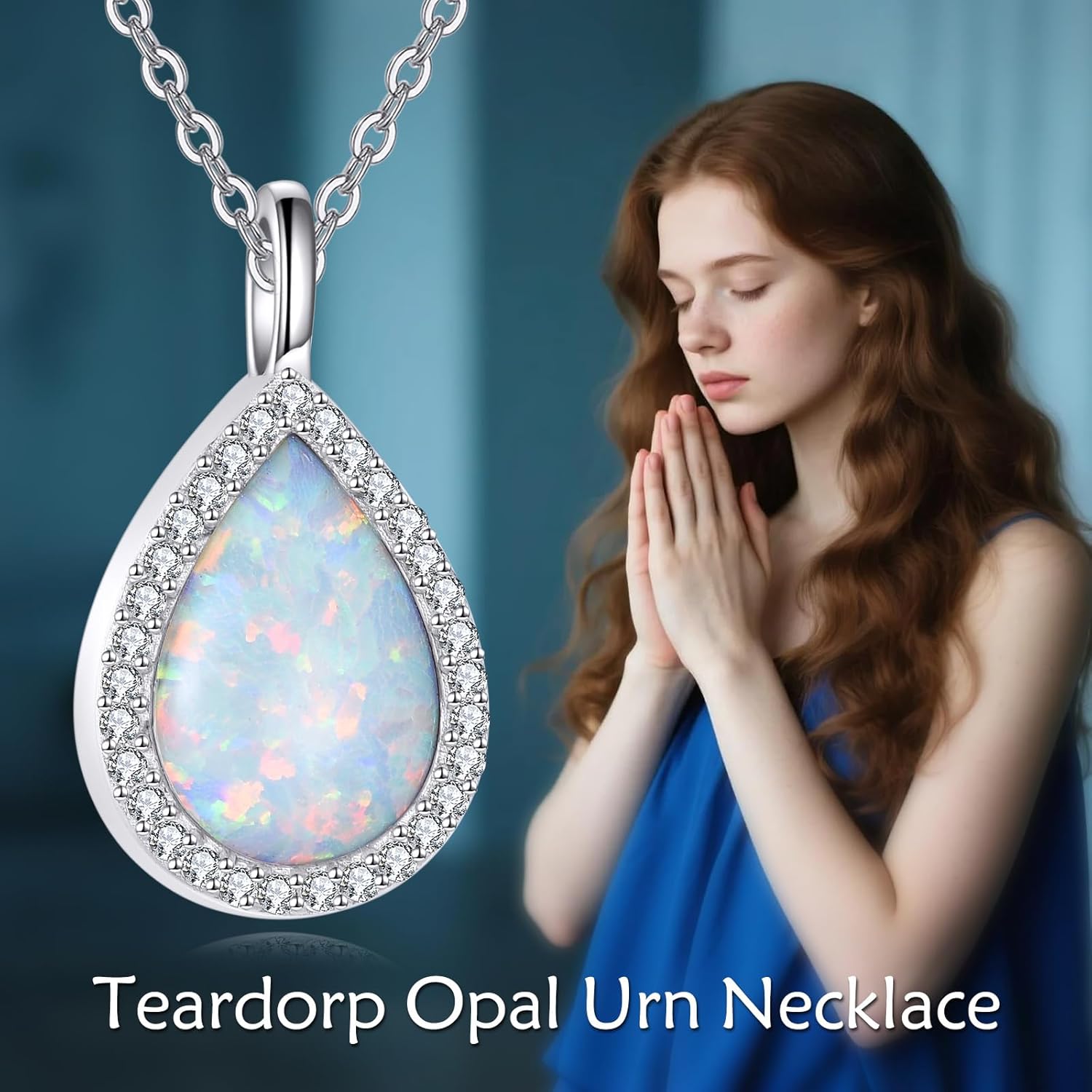 Teardorp Opal Urn Necklace for Ashes S925 Sterling Silver Keepsake Necklaces Memorial Pendant Cremation Jewelry Gifts for Women - Image 6
