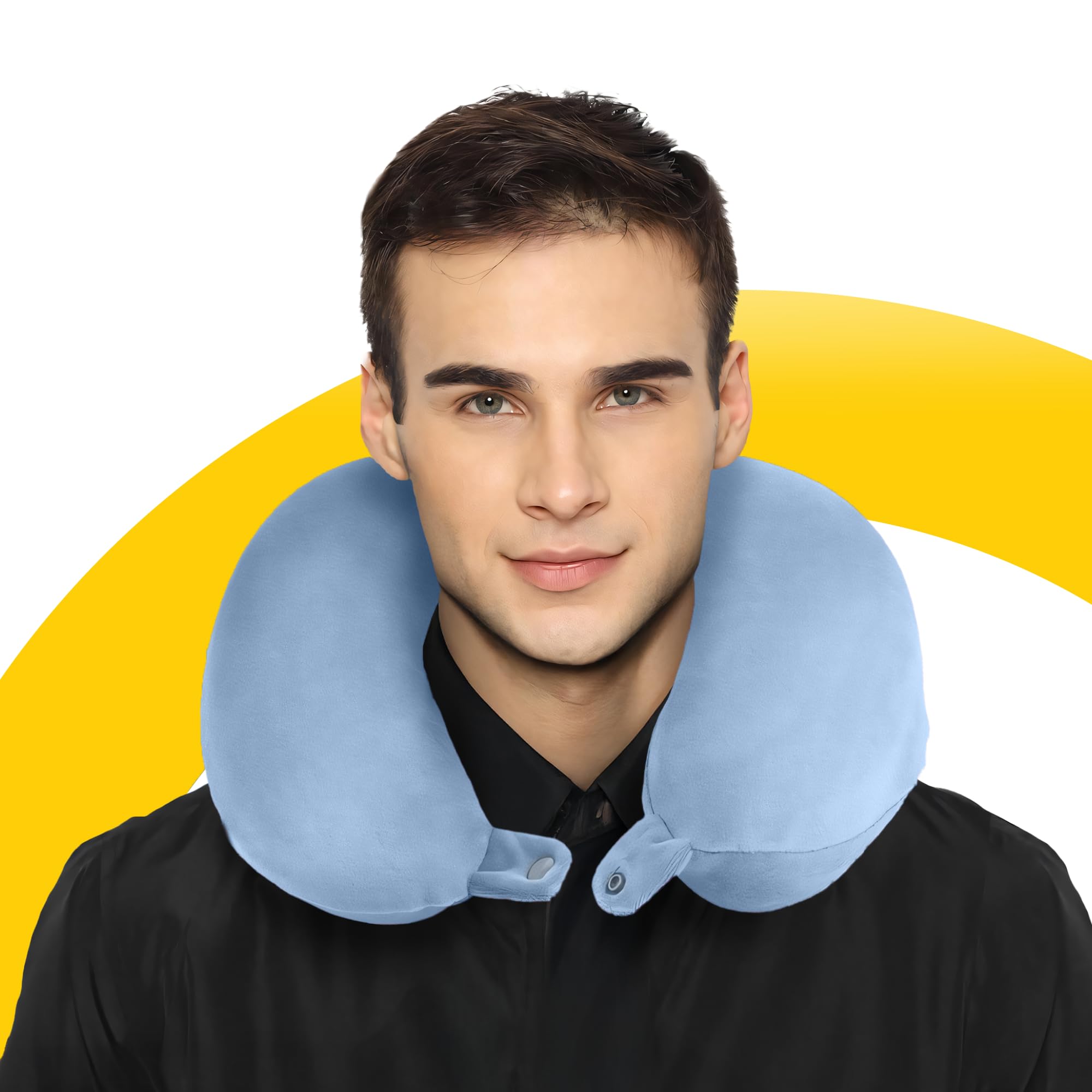 Travel Blue Almohada Cervical de Espuma Viscoelástica – Compacta y Ligera Almohada de Viaje con Soporte para el Cuello – Ideal para Coche, Tren, Avión – Funda de Poliéster Desmontable y Lavable