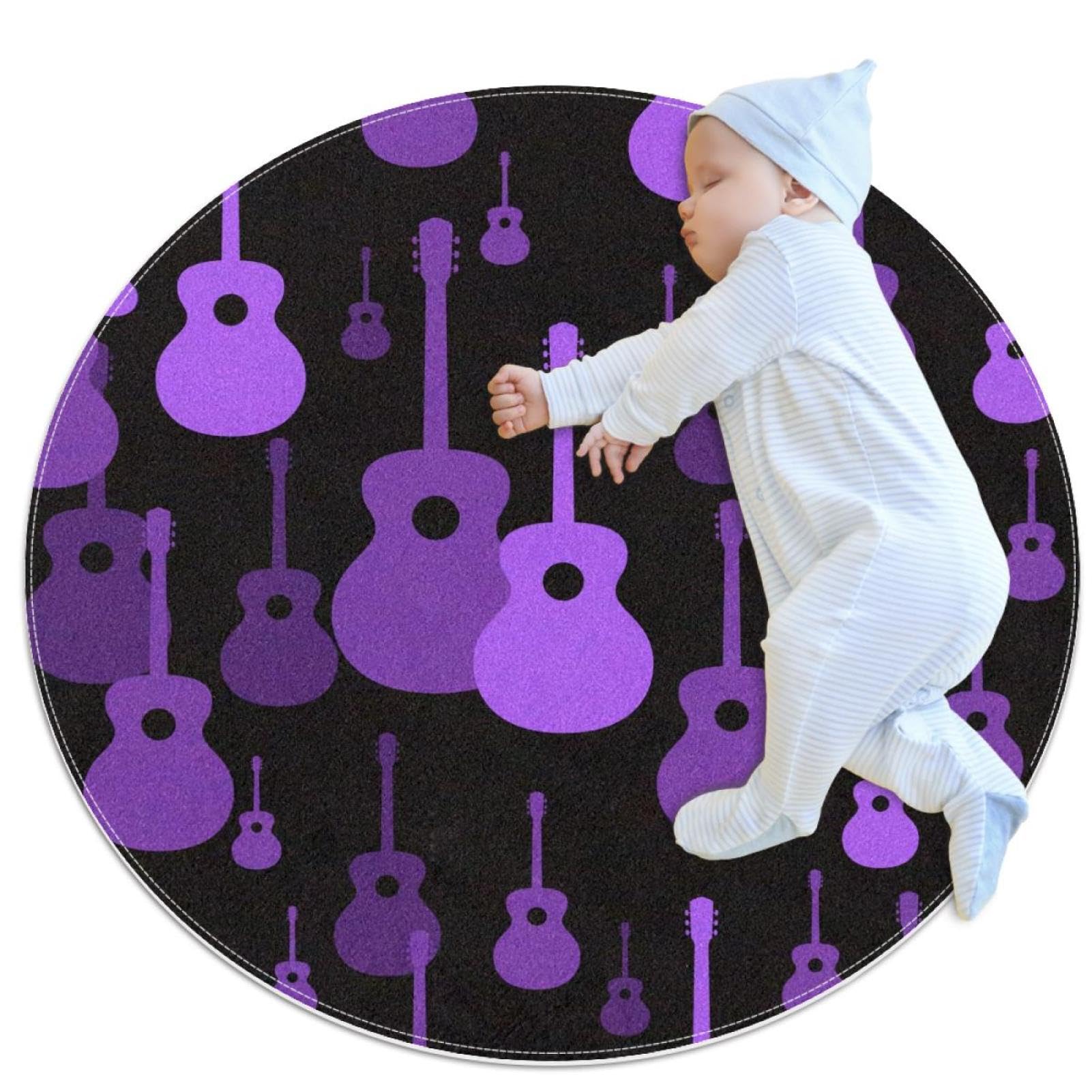 Tapis rond guitare violette 1m de diamètre antidérapant pour chambre et salon