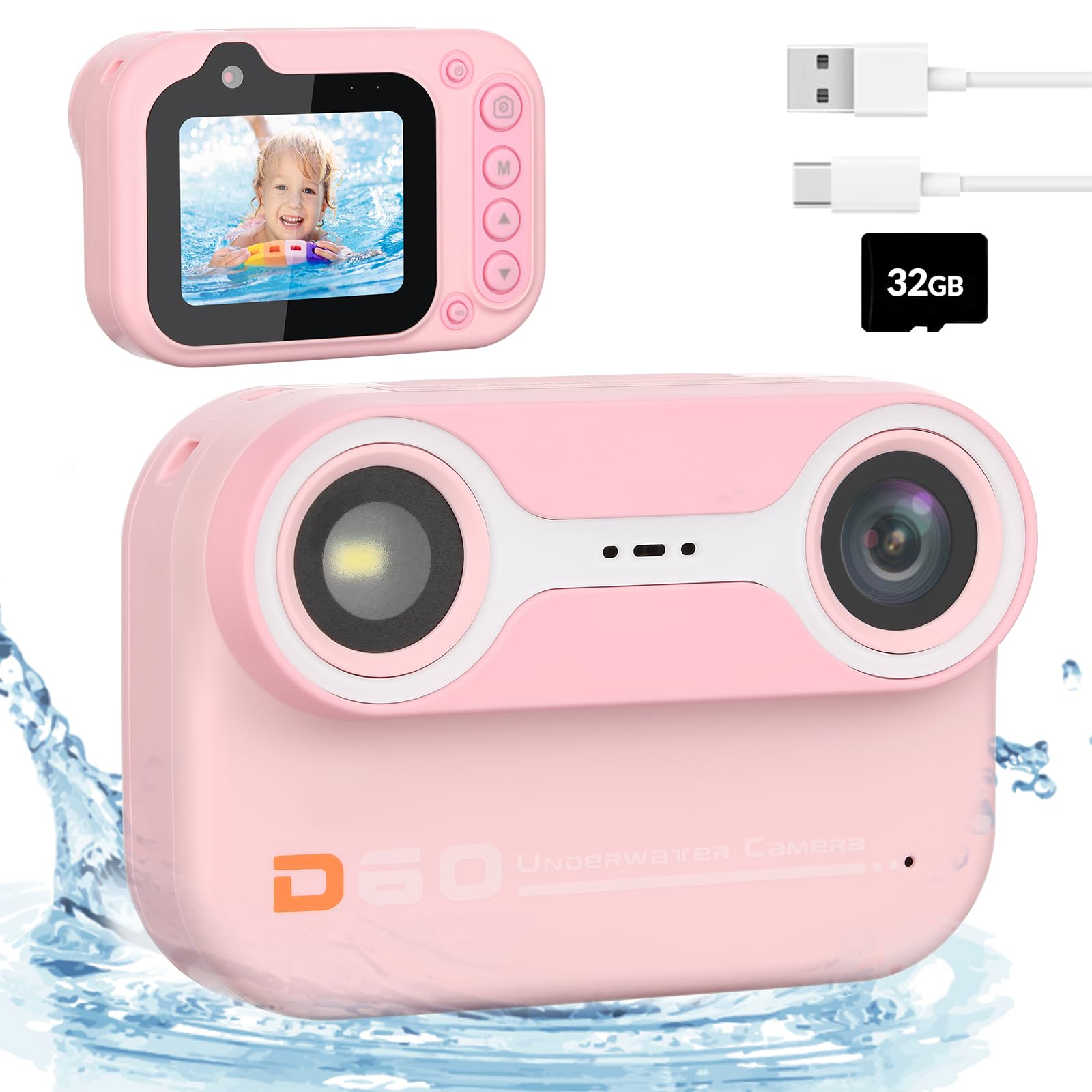 Bestrip Kids Underwater Camera, 1080P HD Waterproof Digital Camera with 2.4" IPS Screen, Birthday Gifts for Boys Girls Children, Toddler Cameras Toys