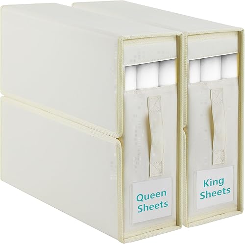 joibabe Organizador y almacenamiento de sábanas, organizador de carpetas de sábanas (tamaño Queen y King), caja de almacenamiento de tela Oxford