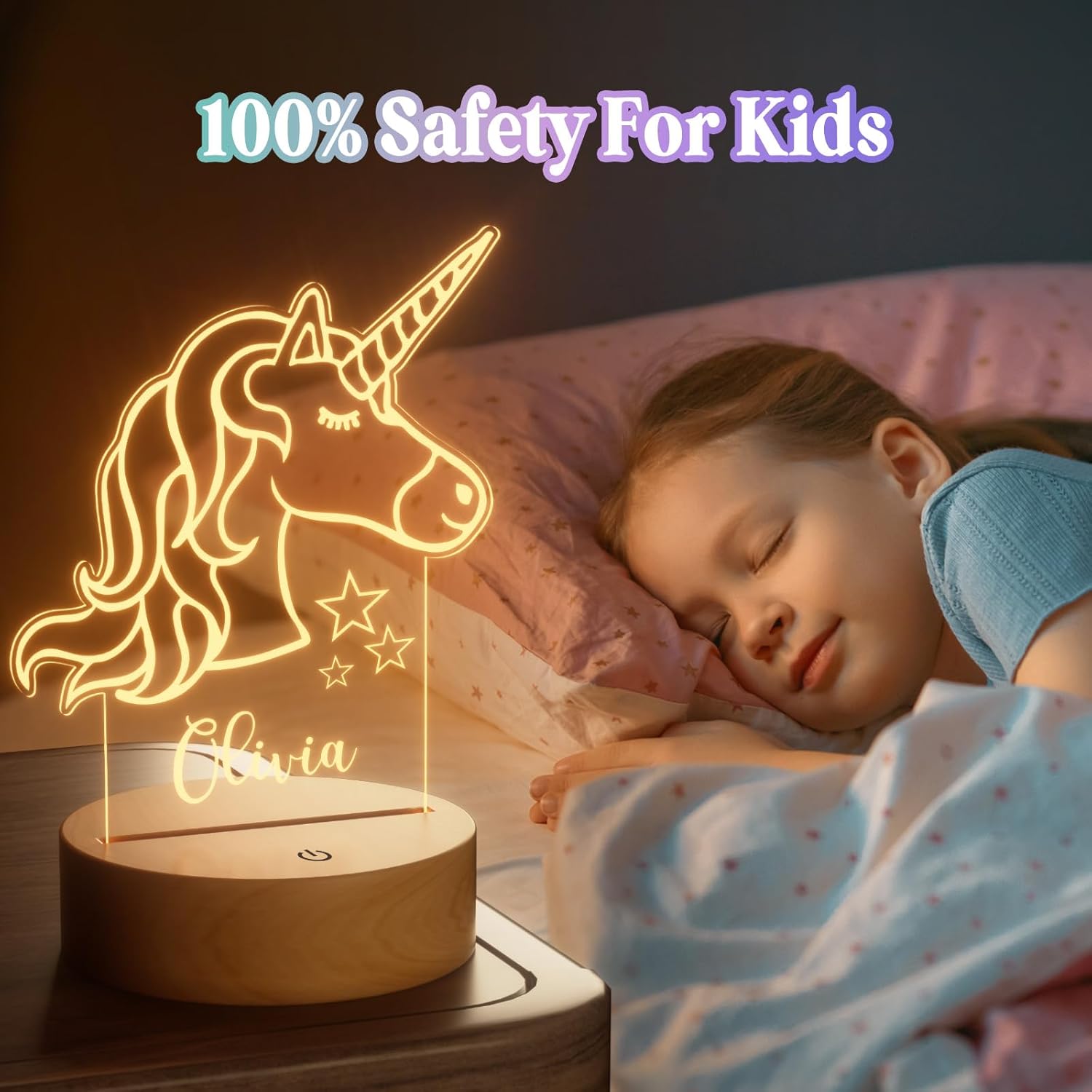 Personalized Baby Gift Name Night Light for Kids Girls Boys Nursery Decor with Unicorn Acrylic Light - Includes Remote and Color-Changing, Laser Engraved in The USA