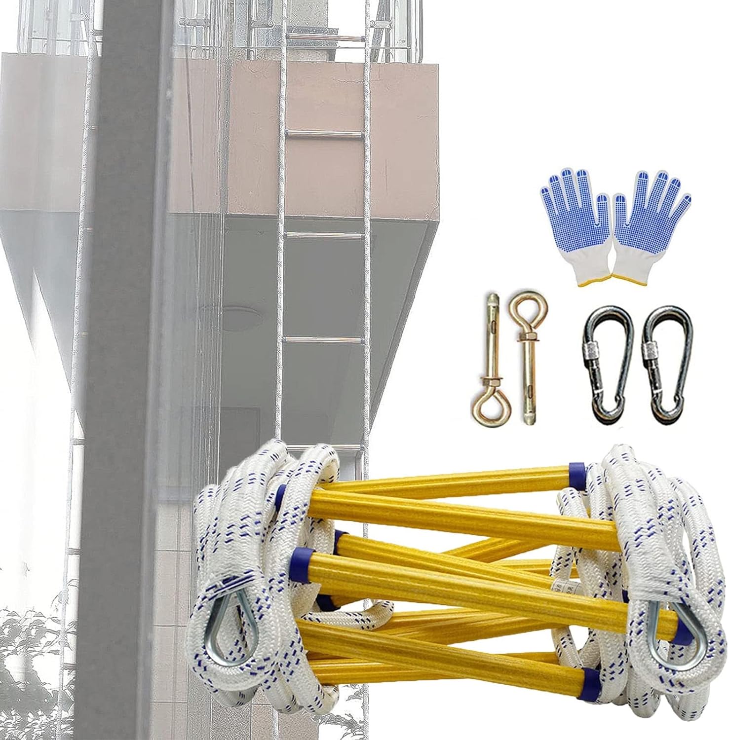 Rope Ladder,Safety Ladder Fire Escape Ladder, Outdoor Climbing Rope Ladder,Safety Ladder Escape Ladder for Fire/40Cm Spacing/19M/62.3Ft