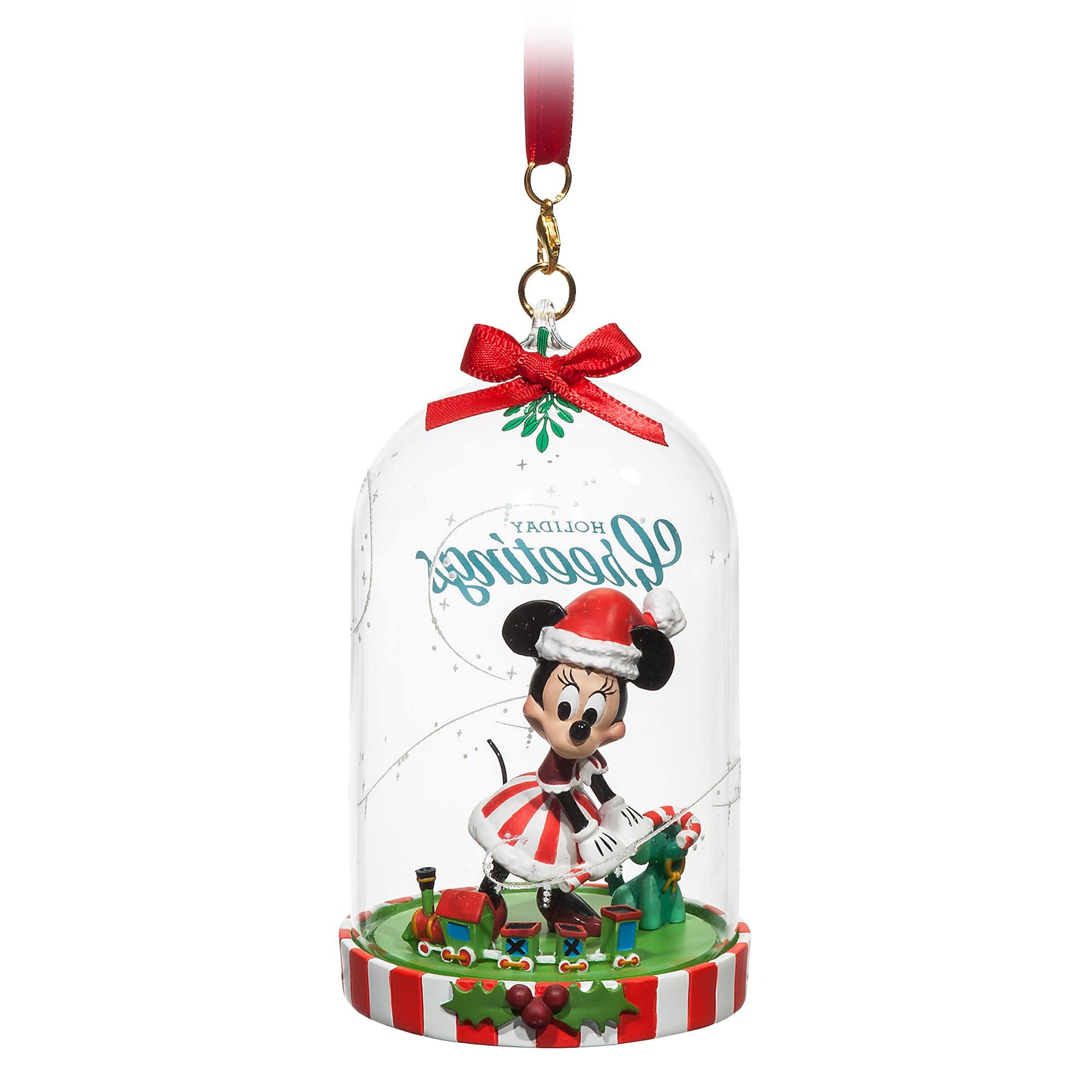 Disney Store Multicolored Disney Santa Minnie Mouse Glass Dome Sketchbook Ornament