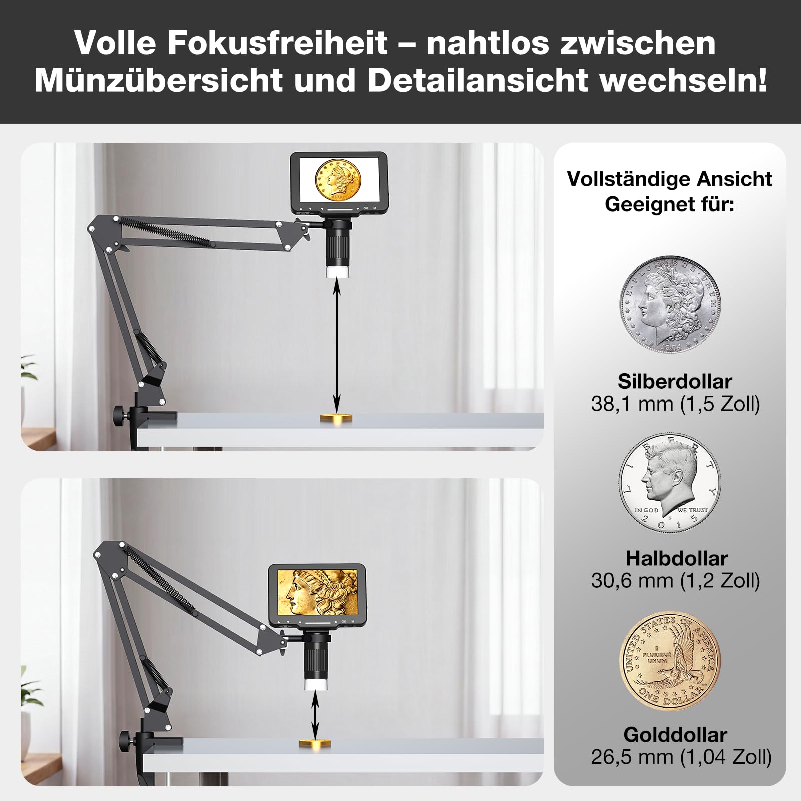 Leipan Digitales Mikroskop mit Flex Arm, 5" HD Display Bildschirm | Mikroskop mit Foto & Video, 8 einstellbare LEDs, Münzprüfung & Löten, Lötlupe für Erwachsene, PC-kompatibel