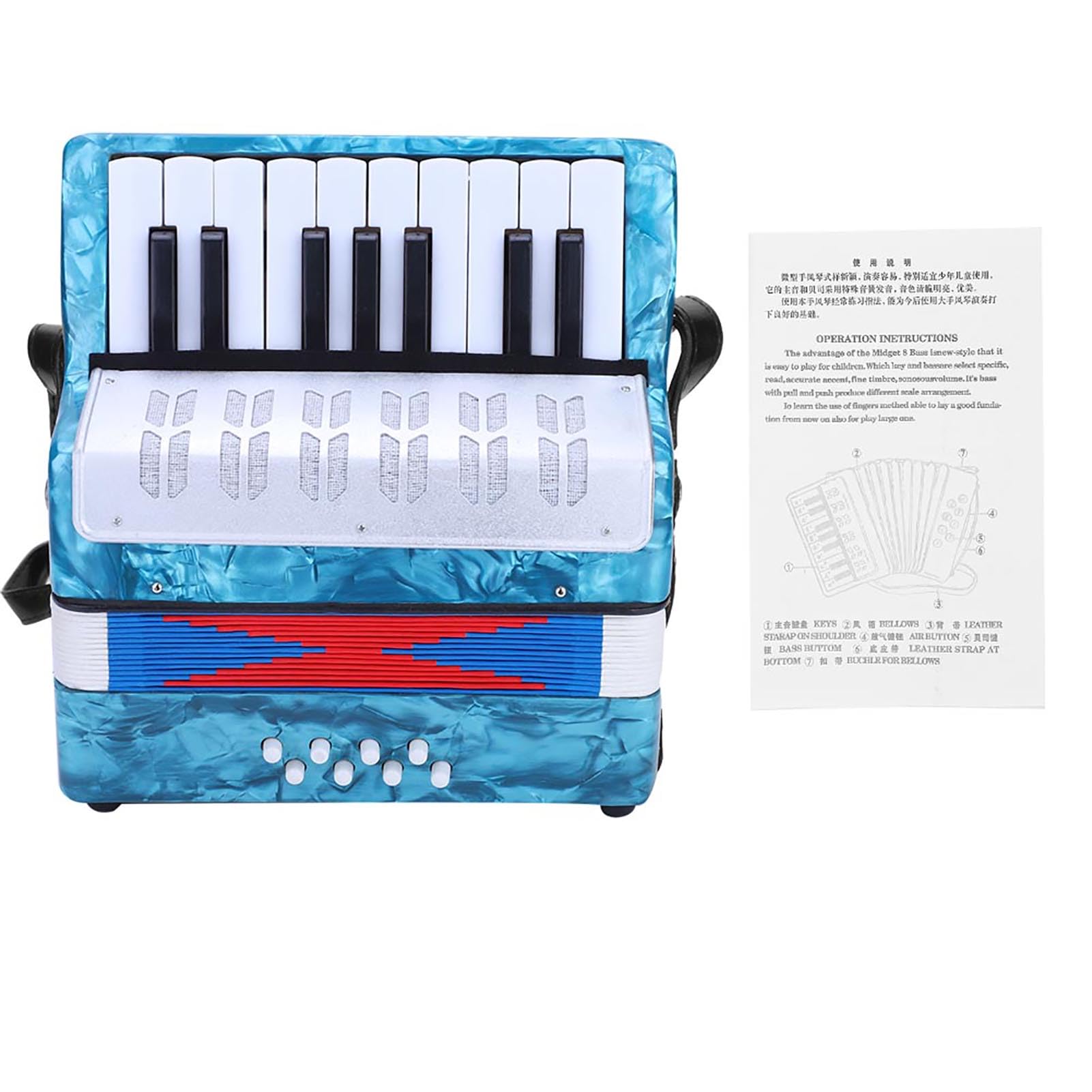 Fisarmonica, 17 Chiave Fisarmonica per Pianoforte, 8 Bassi Fisarmonica, Dono di Mini Accordo di Strumento Musicale per Studenti Principianti (Azzurro)