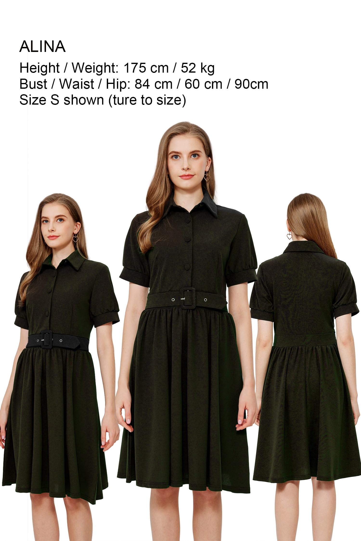 AXOE Femme Robe Rockabilly Années 50 Pin up A-Line avec Ceinture Boutonée Devant Fete Mariage Invitée