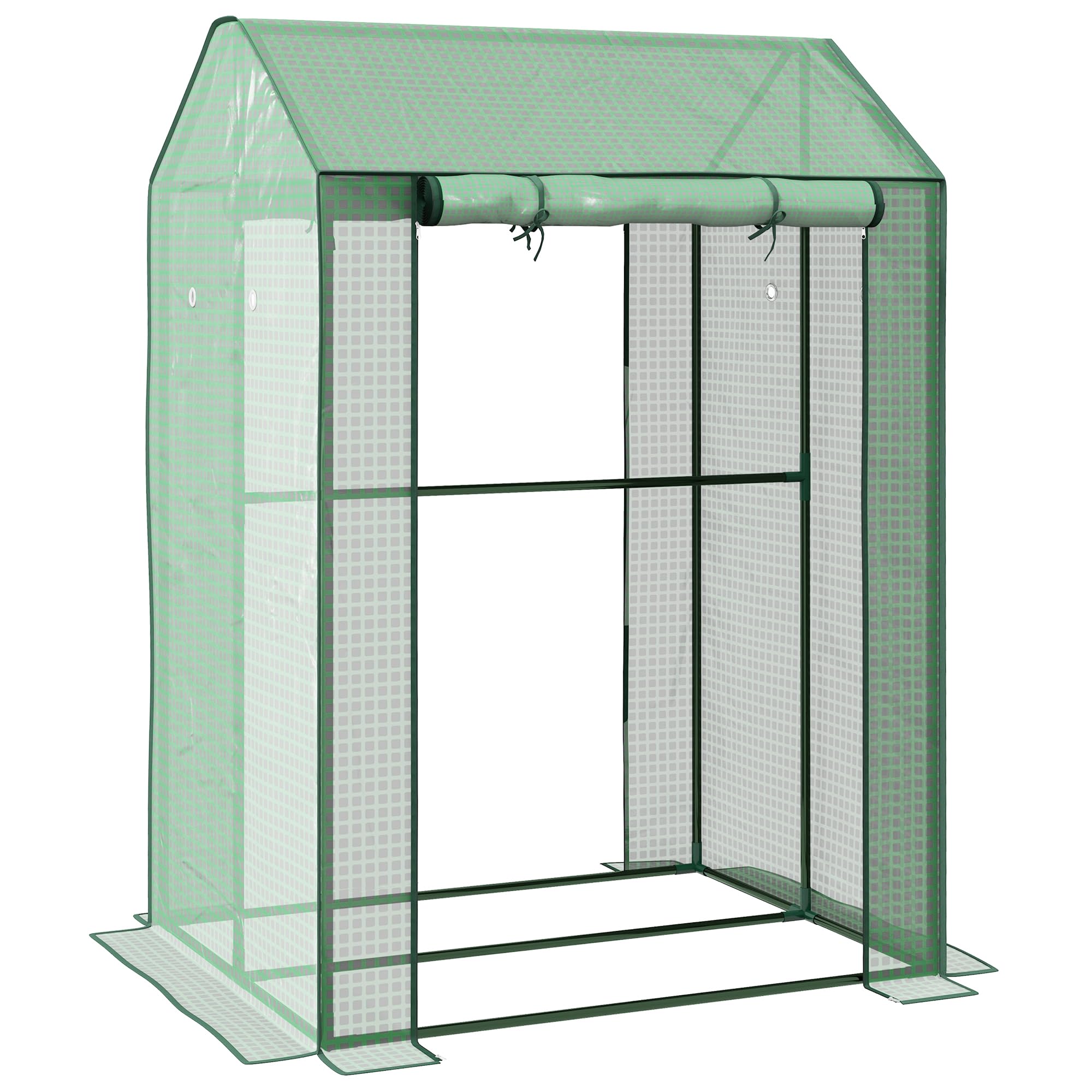 Outsunny Mini serra con 2 porte avvolgibili, 100 x 80 x 150 cm, Verde | Serra per pomodori, con fori di ventilazione, copertura in PE rinforzata, per giardino