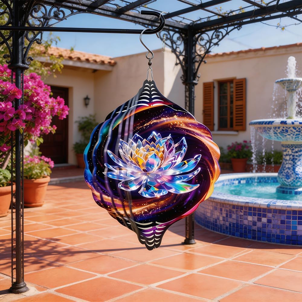 10x10 Crystal Lotus Flower Spinning Wind Chime Rainbow Galaxy Wind Spinner Outdoor Garden Decor Crystal Chimes Mother's Day Housewarming Gift