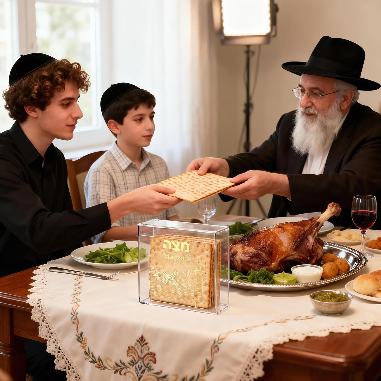 Acrylic Matzah Box Holder 8 x 8 Inches Clear Passover Matzo Box Decor for Storage and Display Elegant Pesach Seder Matzah Holder for Passover Seder Jewish Holiday Table Decoration (Modern)