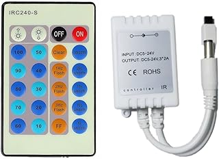 Xking IRC240-S 24 Key IR Remote Led Dimmer Controller for 5050 3528 5630 Single Color Flexible Led Strip Rope Lights Dimmer，12v 6a,DC5.5 * 2.1mm Port