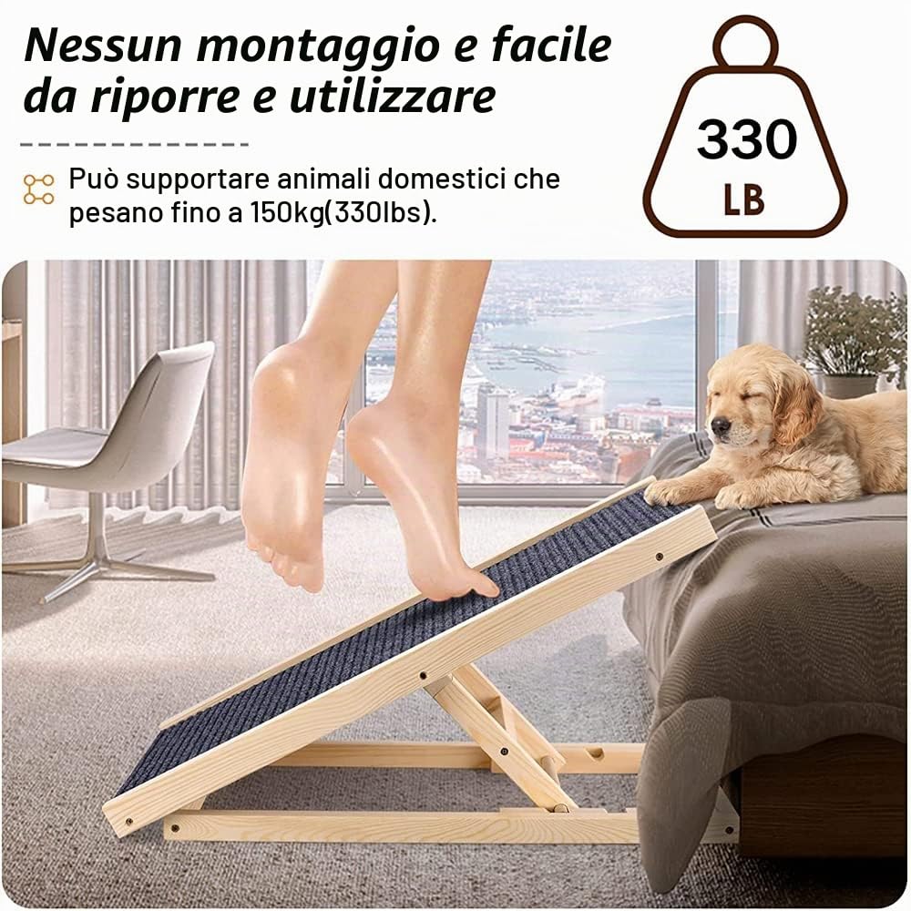 Rampa per cani e animali domestici, altezza regolabile con tappeto antiscivolo, scala di sicurezza per animali domestici, rampa pieghevole per auto furgone, 70 x 35cm, altezza 30-40cm