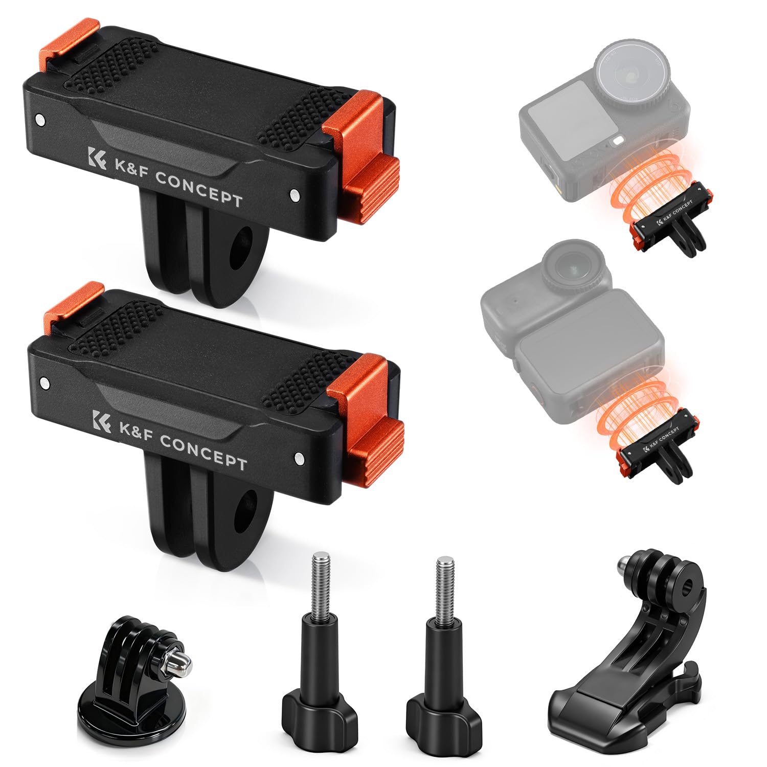 K&F CONCEPT Pack de 2 Adaptadores Magnéticos Compatible con dji Osmo Nano/Action 6 | Base de Extensión con Adaptador 1/4" y Hebilla Rápida para Trípode | Accesorios para Vlogging
