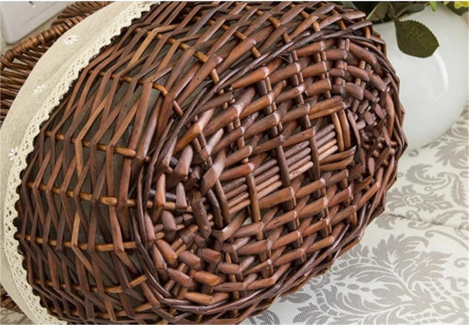 Handmade Wicker Picnic Basket with Lid, Multi-Use Storage for Camping, Shopping & Fruit Organization