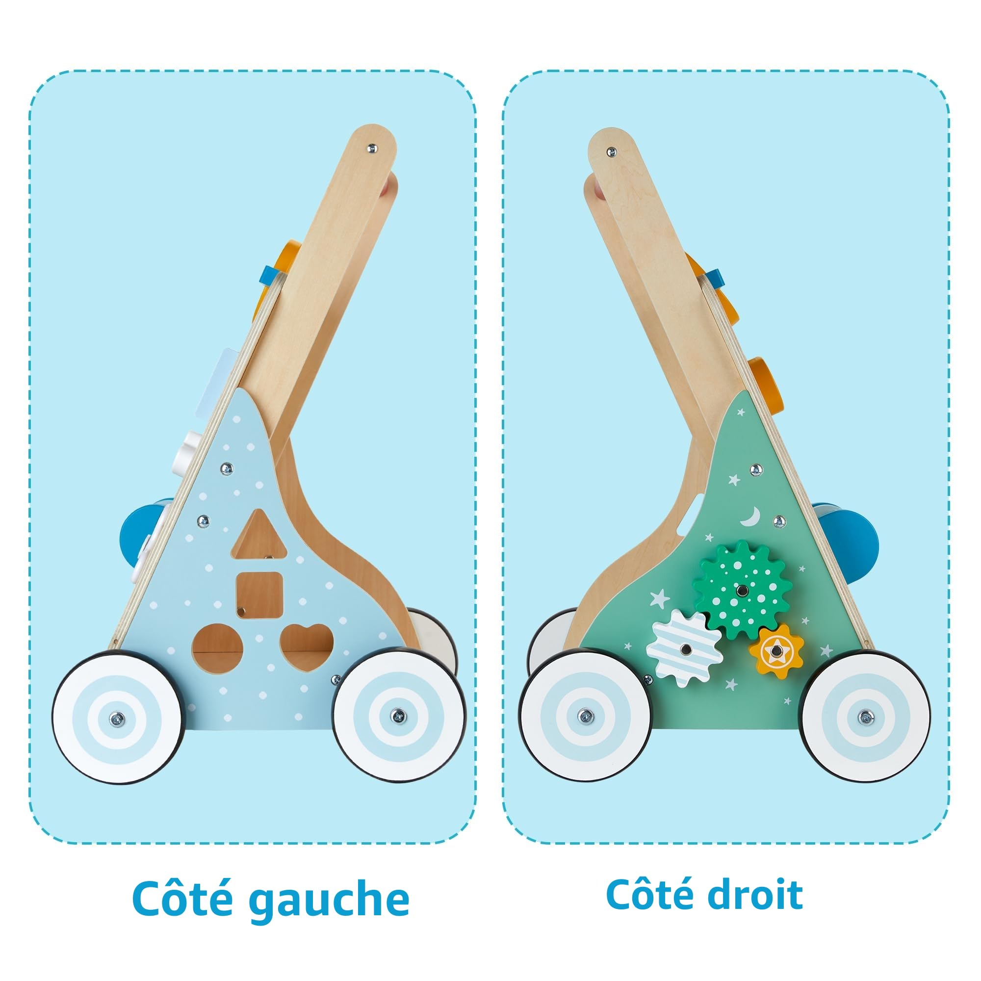 Trotteur en bois 10 en 1 Utilisez-le comme chariot de marche pour bébé Avec roues en caoutchouc et centre d’activité Aide à la marche Jouet pour garçons et filles