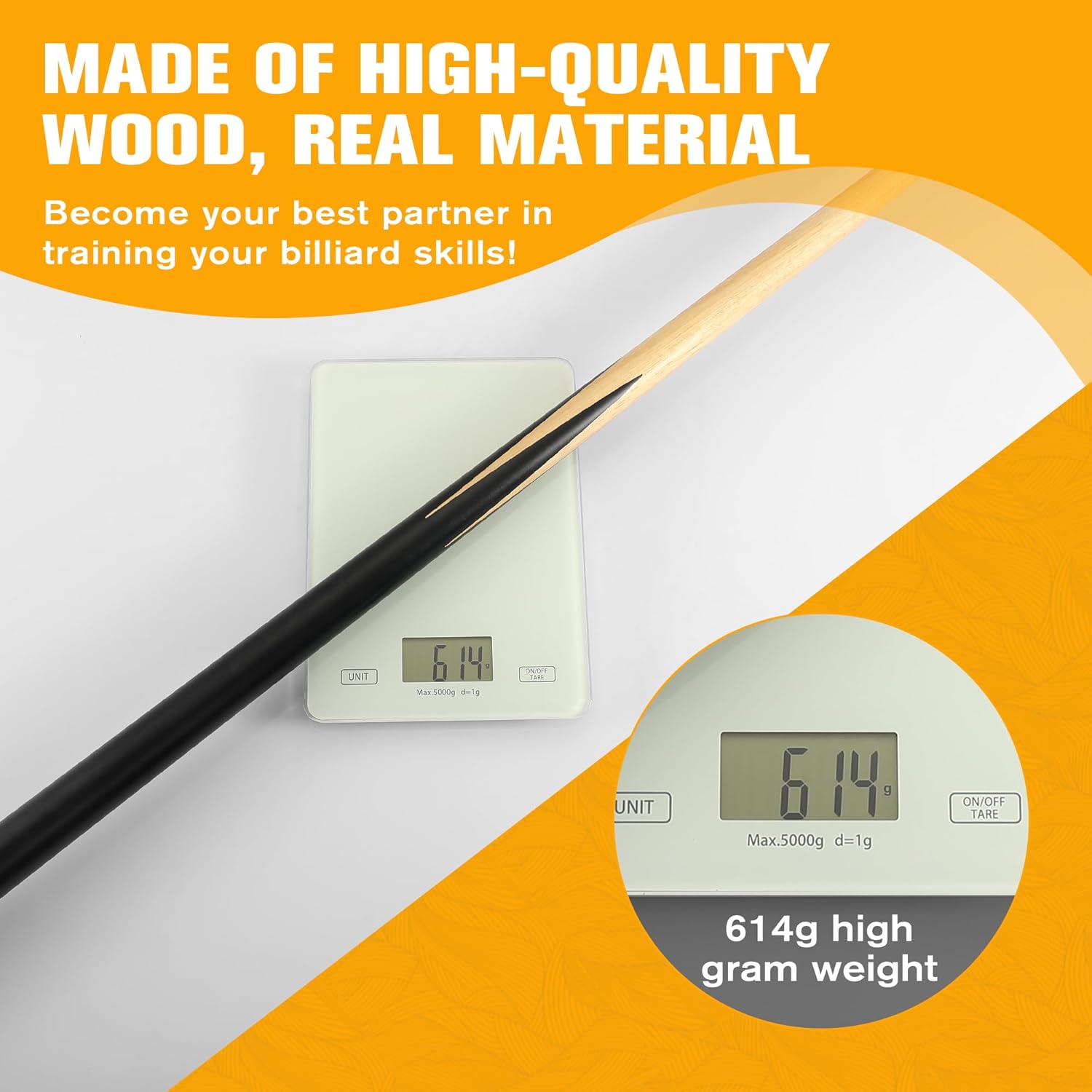 58 One Piece Pool Cue Stick with 13MM Leather Tip, Professtional Billiards Cue Stick for Adult, Set of 4/6, Black/Nature Wood Grain Color