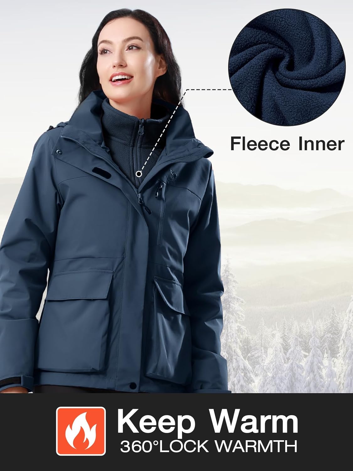 CAMEL CROWN Women's Ski Jacket 3 in 1 Winter Jacket Waterproof Jacket Windbreaker Snow Coat with Inner Warm Fleece Coat - Image 4