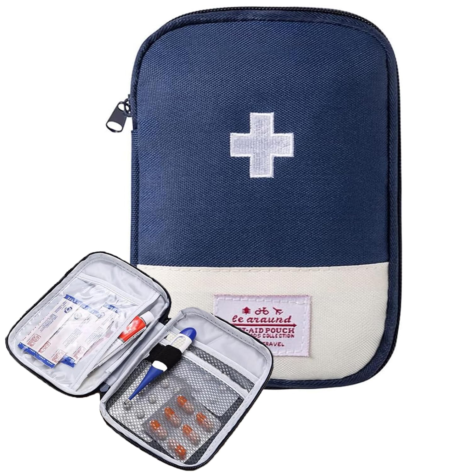 AMERTEER Mini First Aid Bag Empty - First Aid Kit Bag, Emergencyy Medicine Storage Bag, Pill Manager Travel Bag, Reusable Medical Kits Empty Rescue Bag, Medicine Tools Travel Storage Bag (Blue)